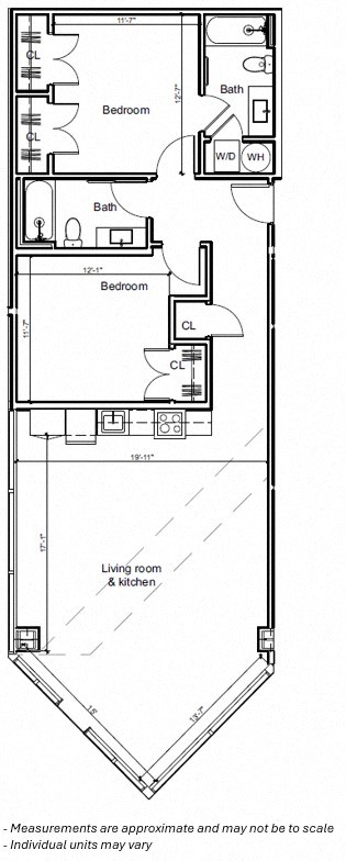 Floor plan for 2 beds, 2 baths, 1209 sqft